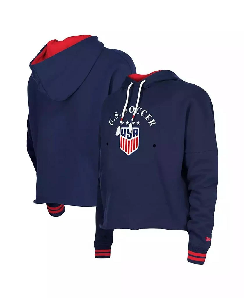 New Era Women's 5th & Ocean by Navy USWNT Athleisure Cropped Fleece Pullover Hoodie 1