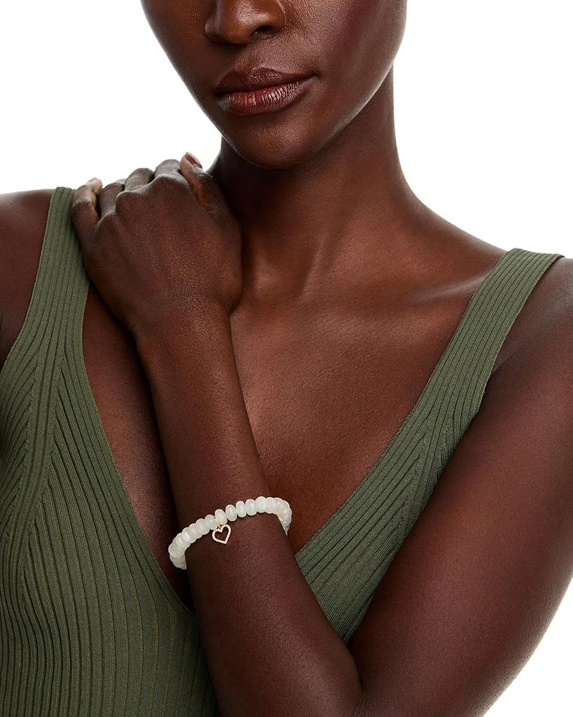 Sydney Evan Diamond Open Heart Charm White Moonstone Beaded Bracelet 2