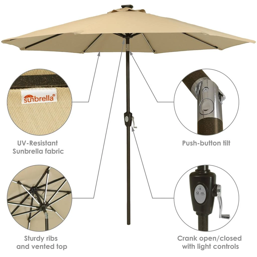 Sunnydaze Outdoor Aluminum Sunbrella Patio Umbrella with Solar LED Light Bars and Tilt - 9' 2