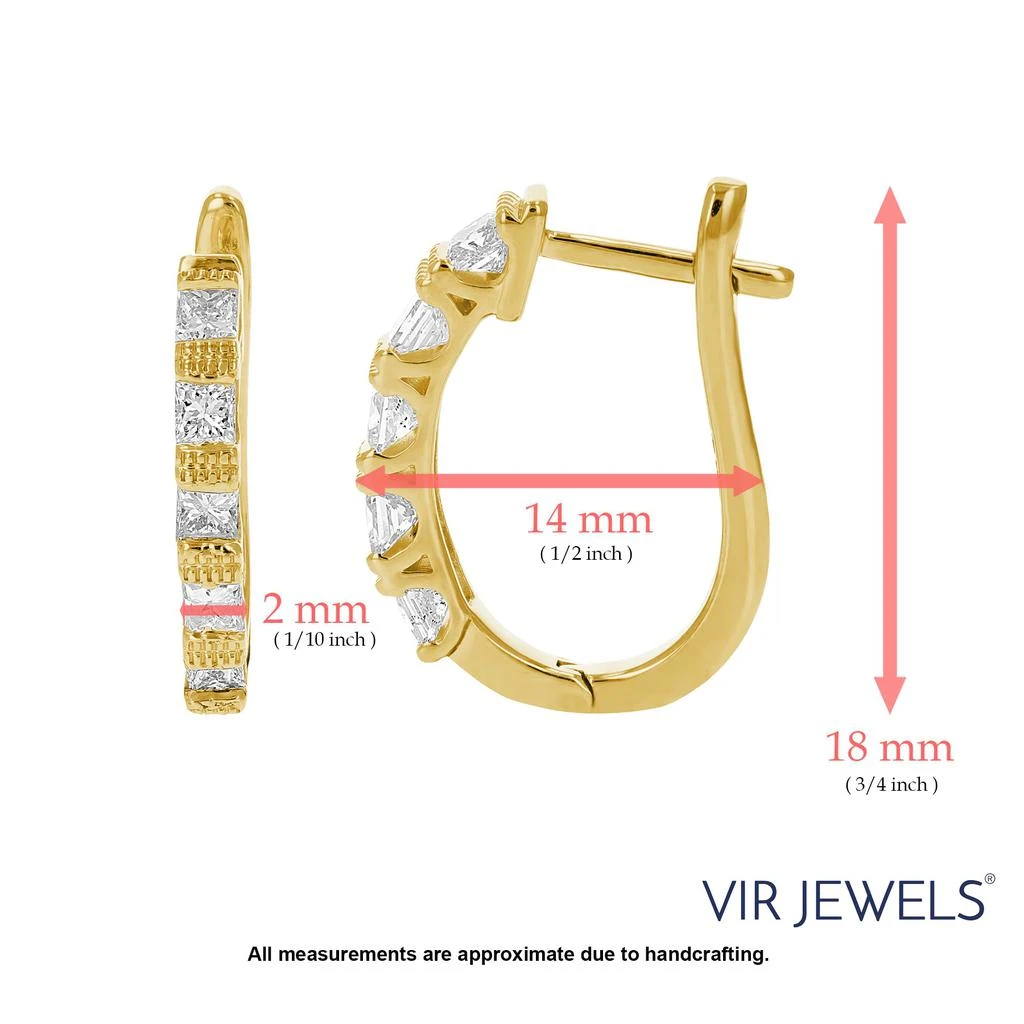 Vir Jewels 1 cttw Princess Diamond Hoop Earrings 14K Yellow Gold Milgrain Prong Set 3/4 Inch 4