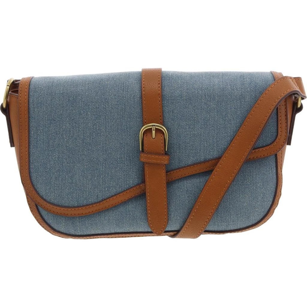 Lucky Brand Zenan Womens Faux Leather Trim Denim Crossbody Handbag 1
