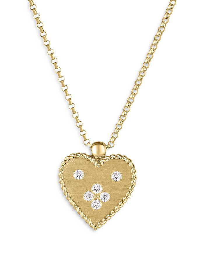 Roberto Coin 18K Yellow Gold Venetian Princess Diamond Heart Small Pendant Necklace, 16"