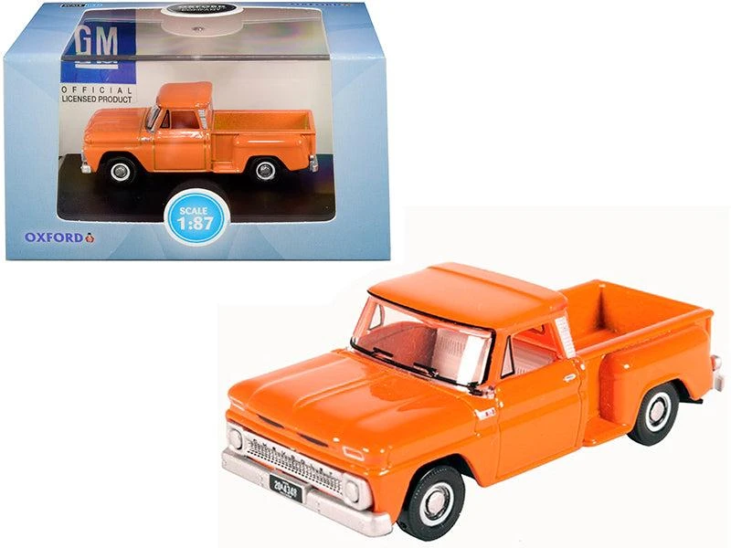 Oxford Diecast 1965 Chevrolet C10 Stepside Pickup Truck Orange 1/87 (HO) Scale Diecast Model Car by 1