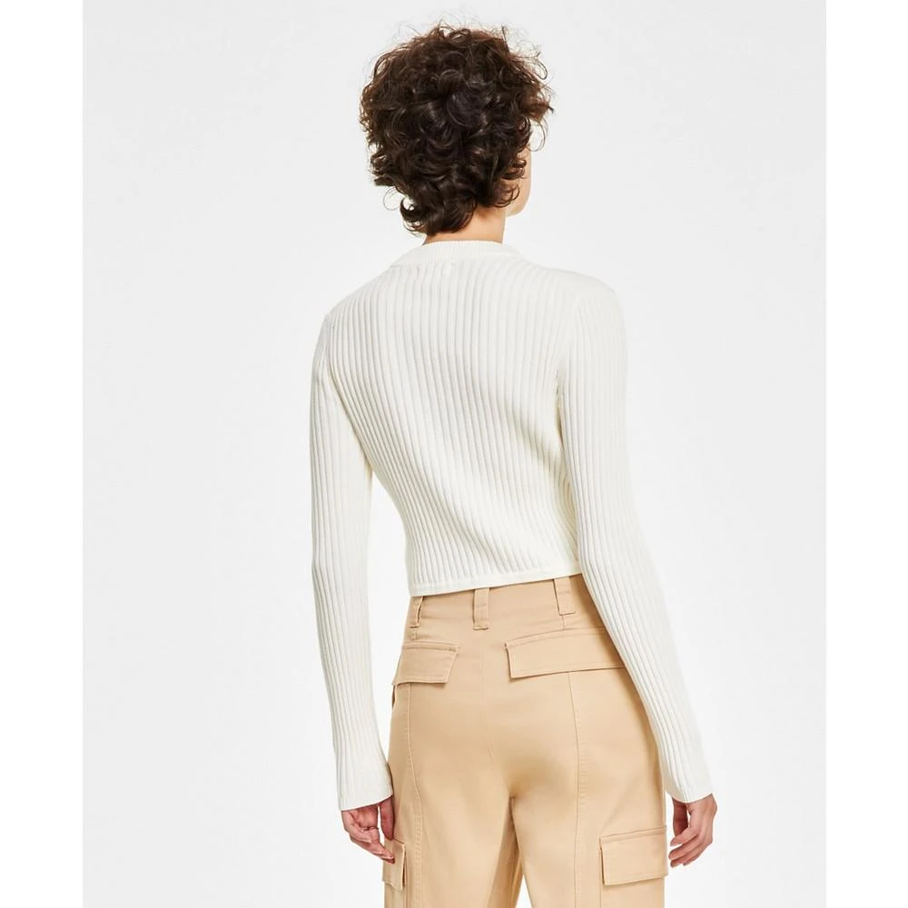 Calvin Klein Jeans Women's Cotton Logo Cropped Long Sleeve High Crew Neck Top 2