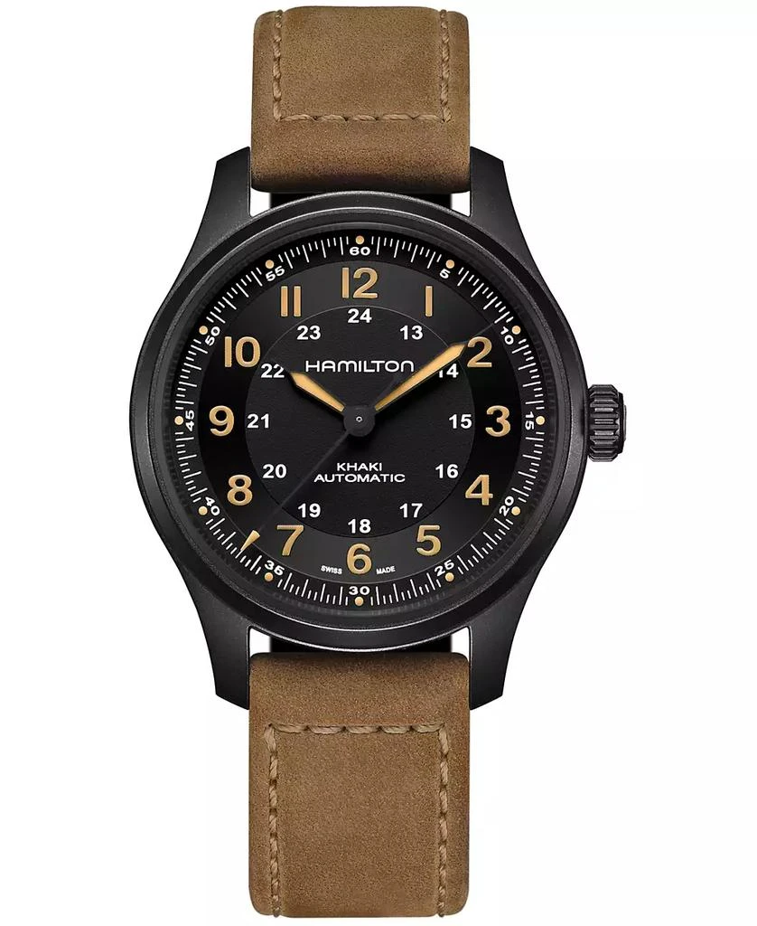 Hamilton Men
s Swiss Automatic Khaki Field Brown Leather Strap Watch 42mm 1