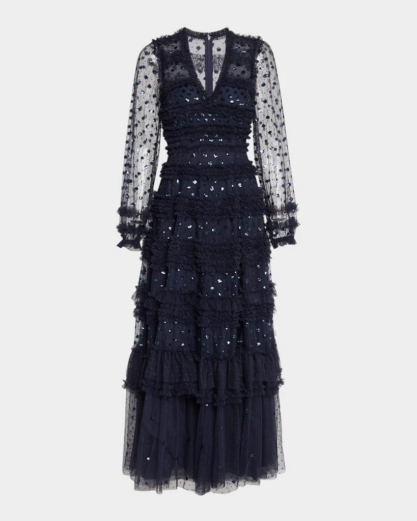 Needle & Thread Vivian Tiered Ruffle-Trim Sequin Ankle Gown 1