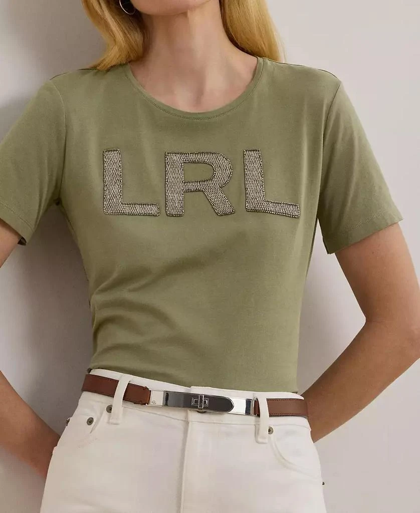 Ralph Lauren Women's Beaded-Logo Cotton Jersey Tee 3