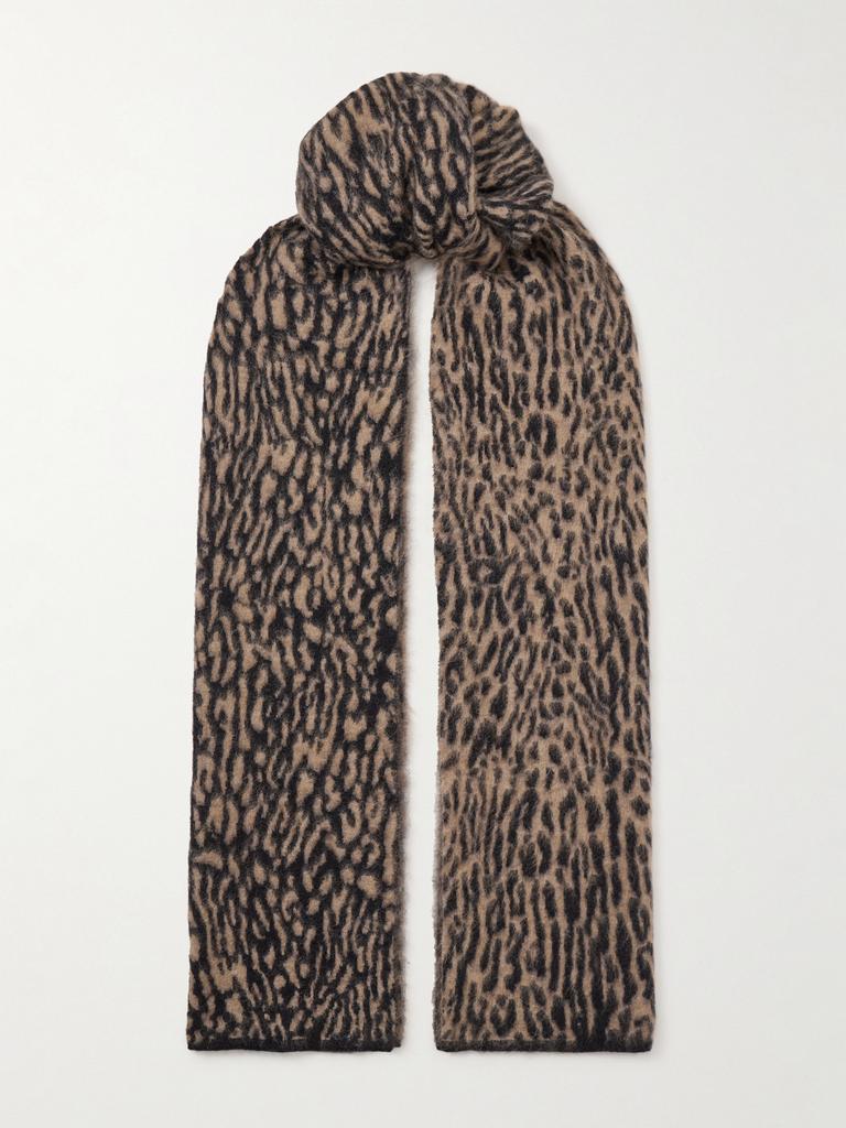 Yves Saint Laurent Animalier 豹纹拉绒马海毛混纺围巾