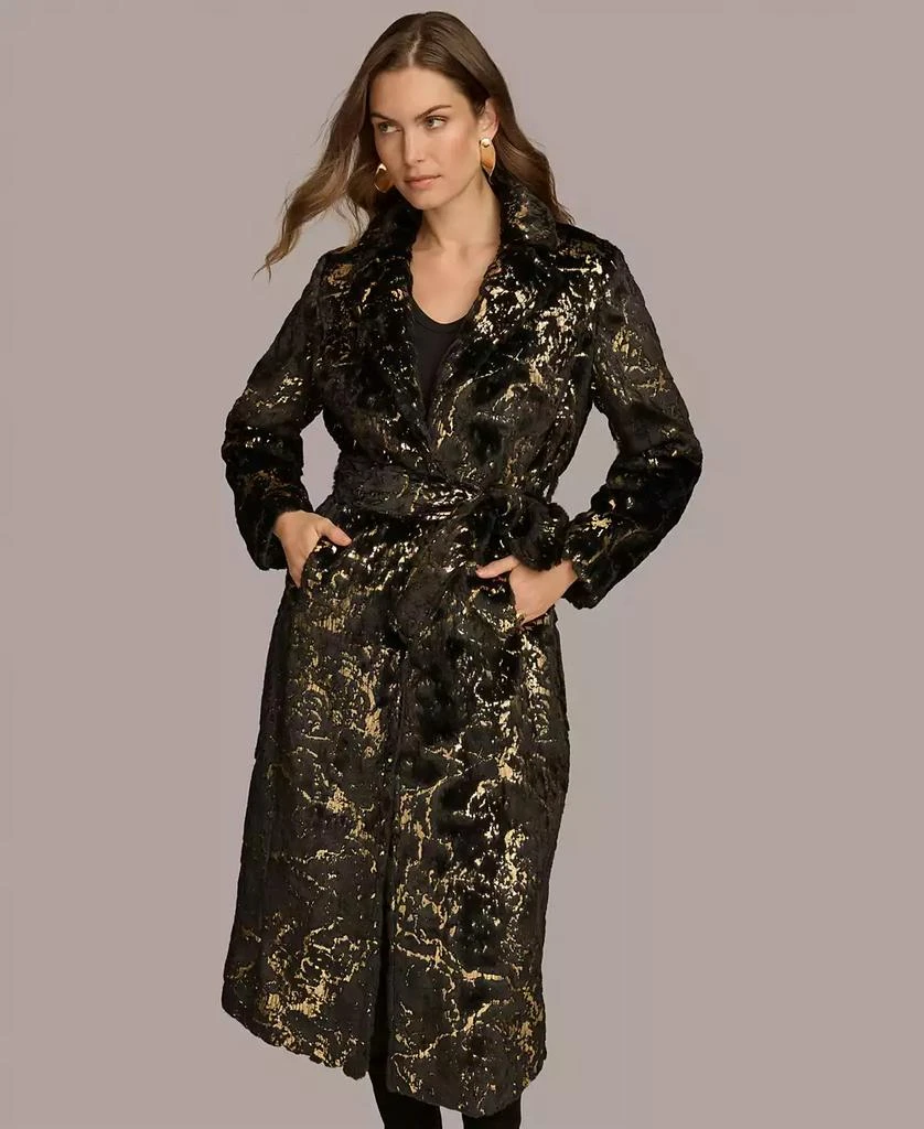 Donna Karan Women's Metallic Faux Fur Belted Coat 2