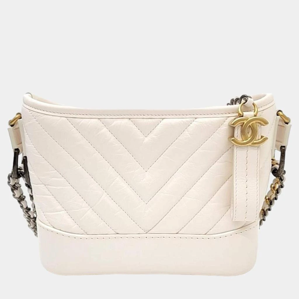 Chanel Chanel White Leather Chevron Gabrielle Small Hobo Bag 1