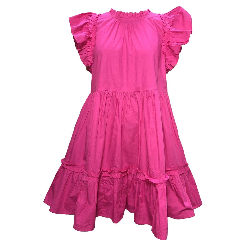 CAROLINE CONSTAS Ruffled Mini Tiered Dress in Pink Cotton