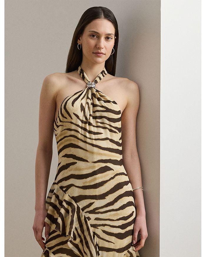 Ralph Lauren Zebra Print Ruffle Trim Georgette Gown