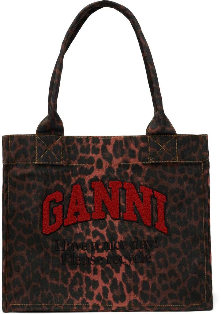 Ganni Red Leopard Print Canvas Tote 1