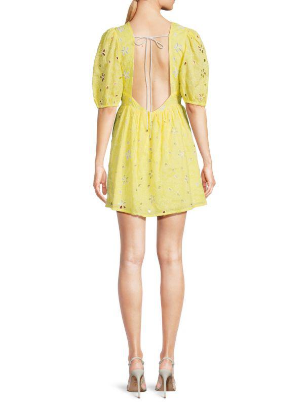 Avec Les Filles Puff Sleeve Eyelet Mini Dress