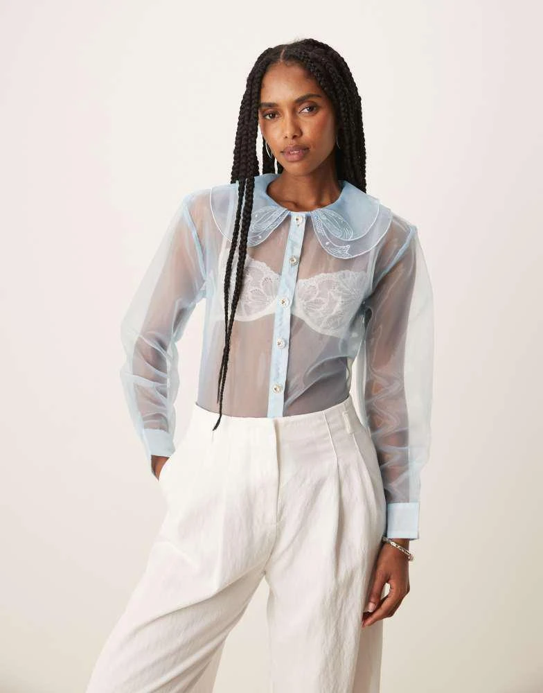 Sister Jane Sister Jane Chicory blouse in sheer organza in light blue 1