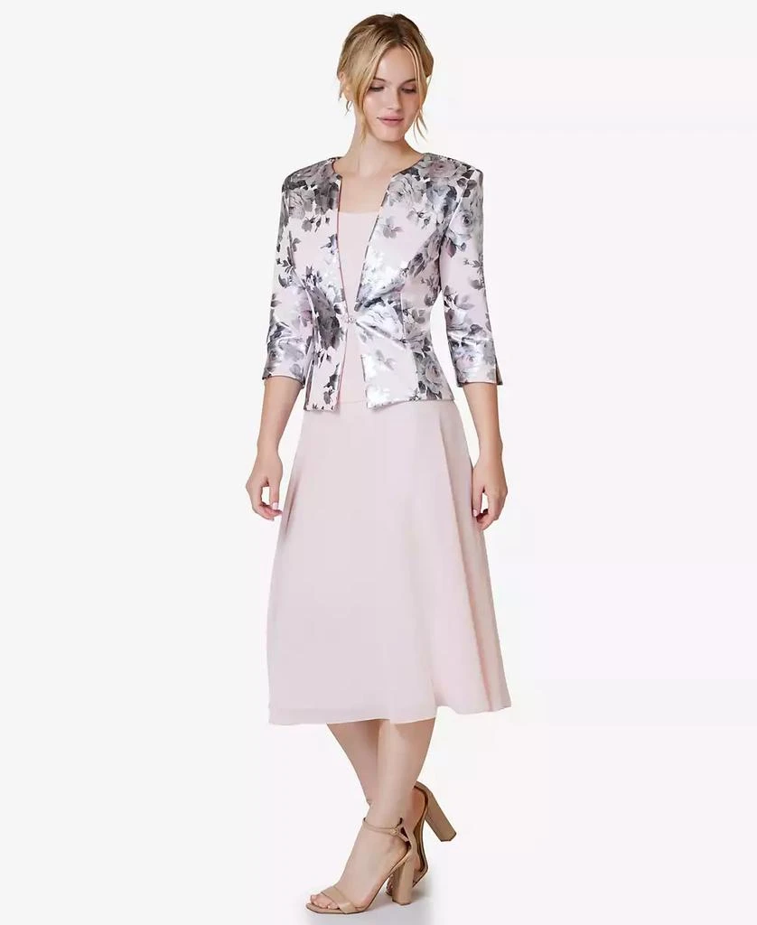 Jessica Howard Women's 2.Pc Floral-Print 3/4-Sleeve Jacket & Sleeveless Midi Dress 1