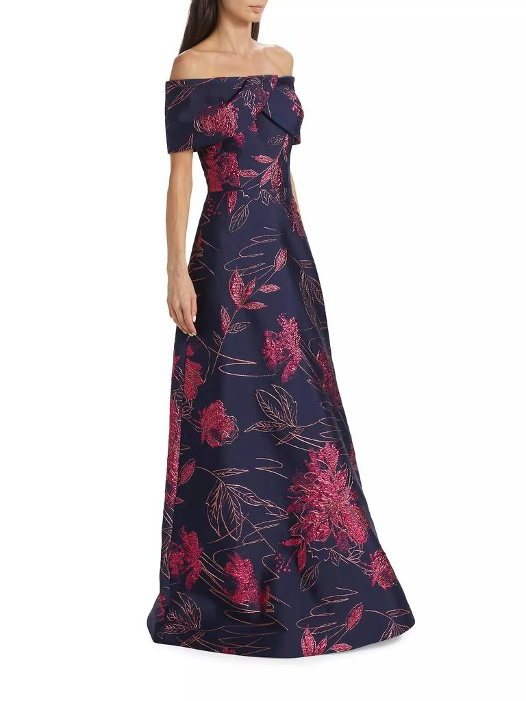 Teri Jon Floral Jacquard Off-The-Shoulder Gown 4