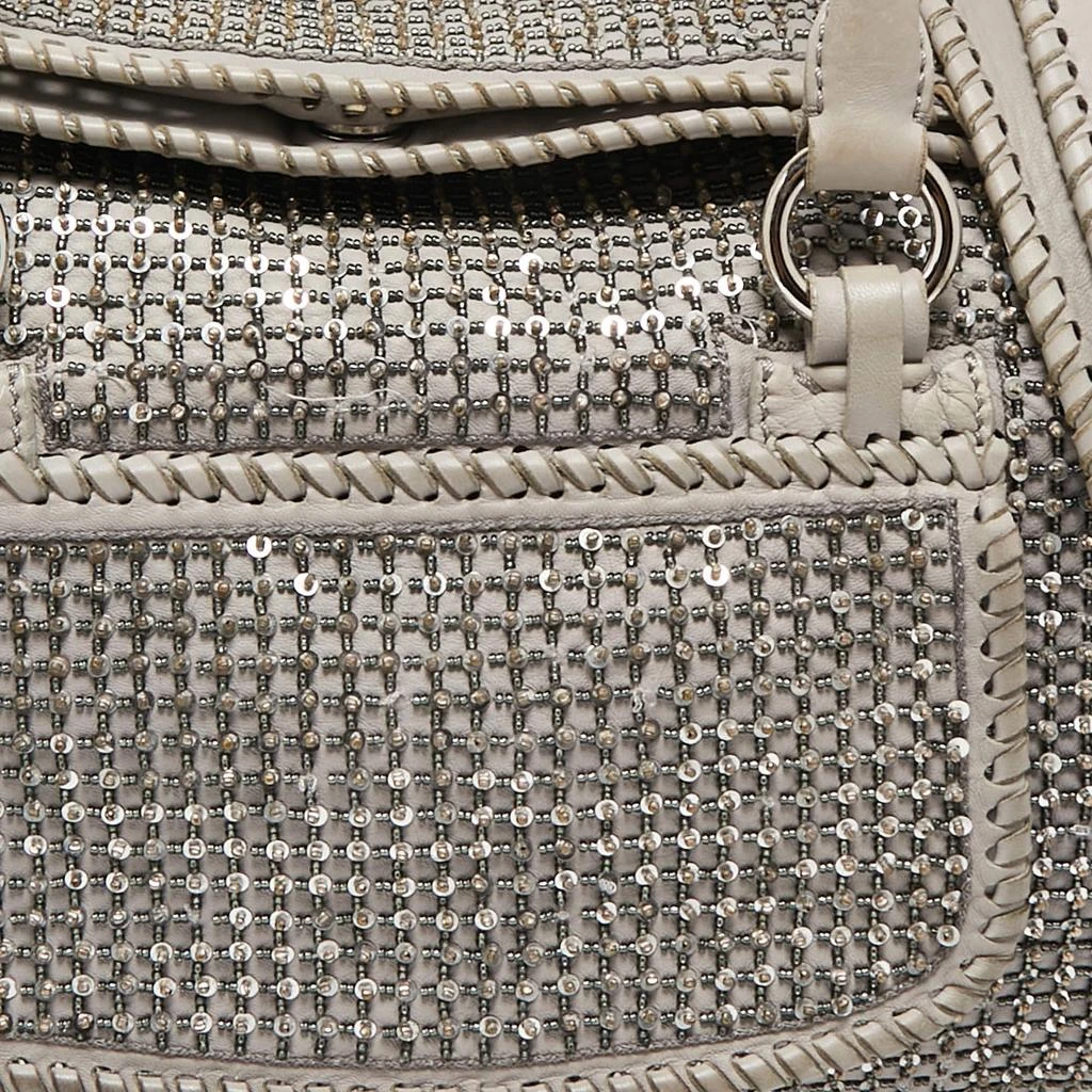 Valentino Valentino Grey Leather, Beads and Sequins Embellished Satchel 5