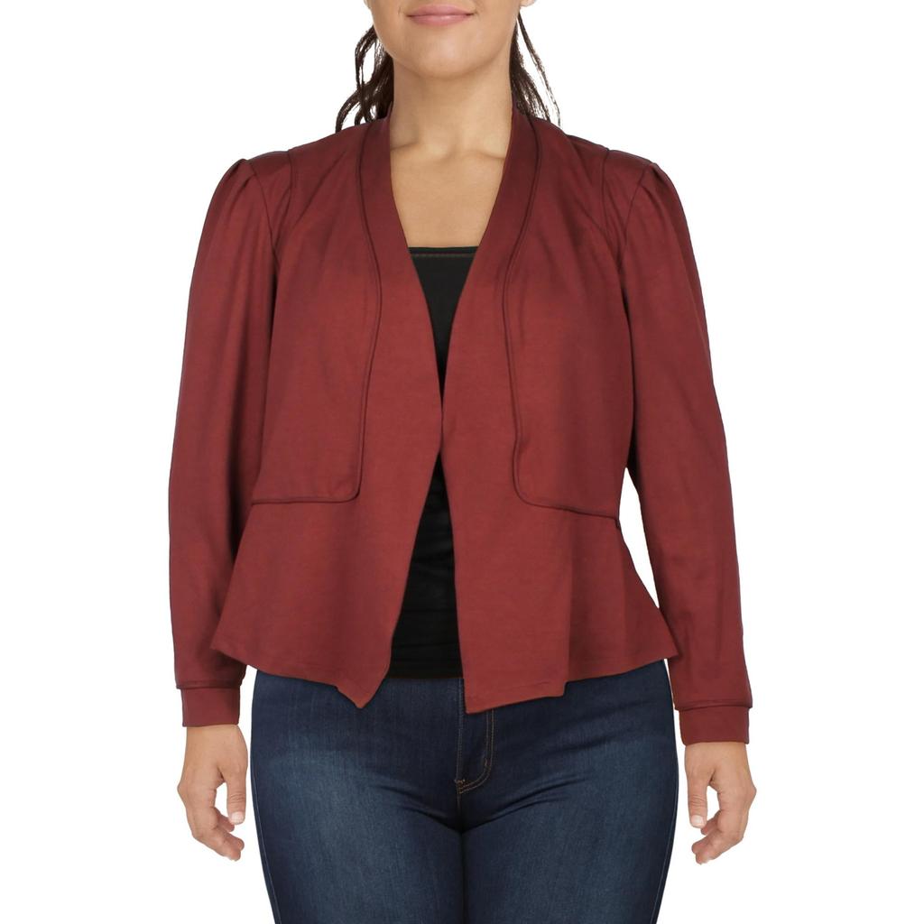 City Chic Plus Womens Collarless Layering One-Button Blazer