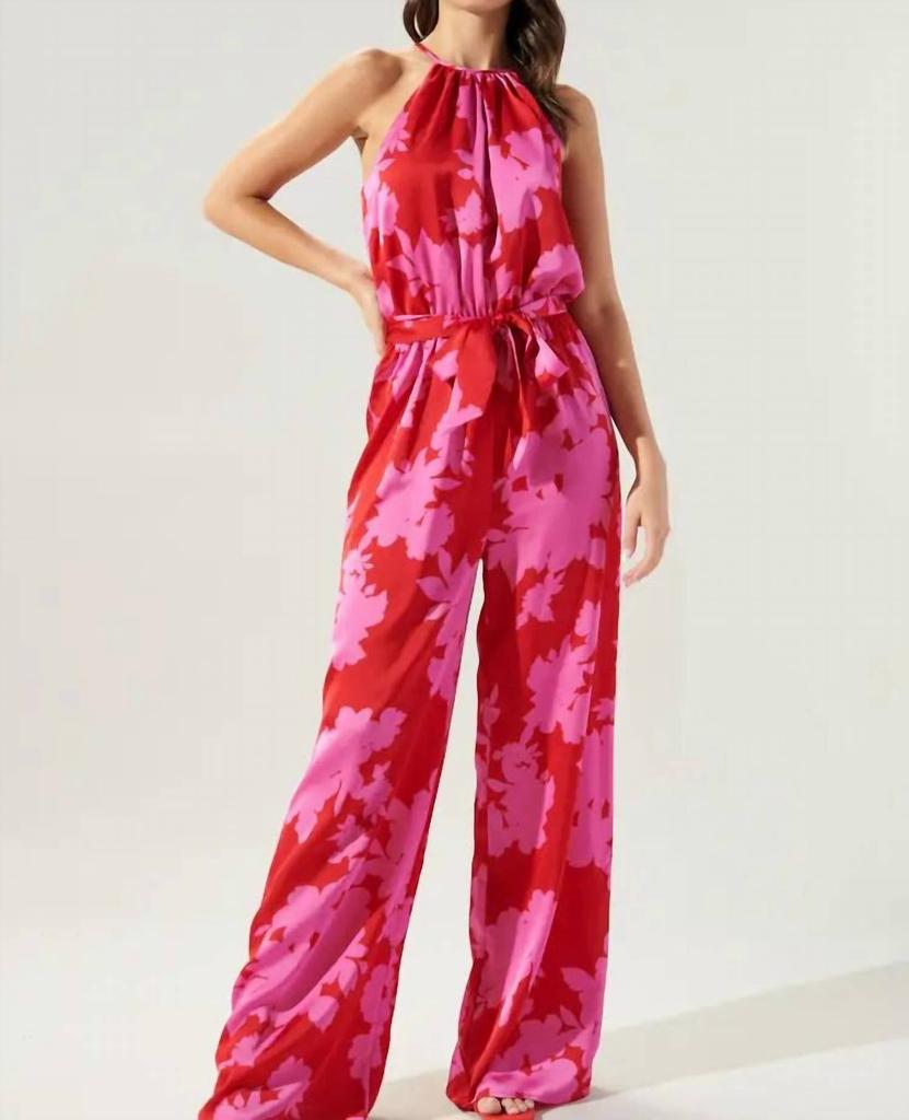 Sugarlips Sugarlips - Burning Love Lighthearted Trapeze Satin Jumpsuit