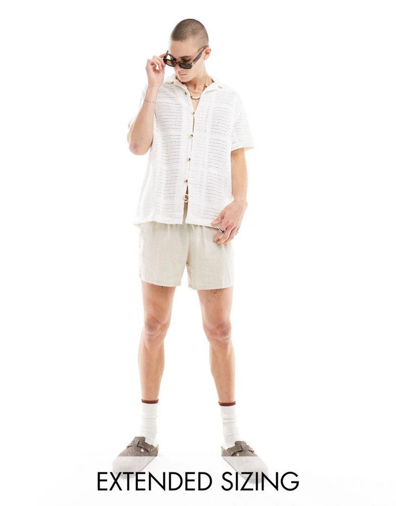 ASOS ASOS DESIGN short sleeve relaxed revere crochet shirt in ecru 1