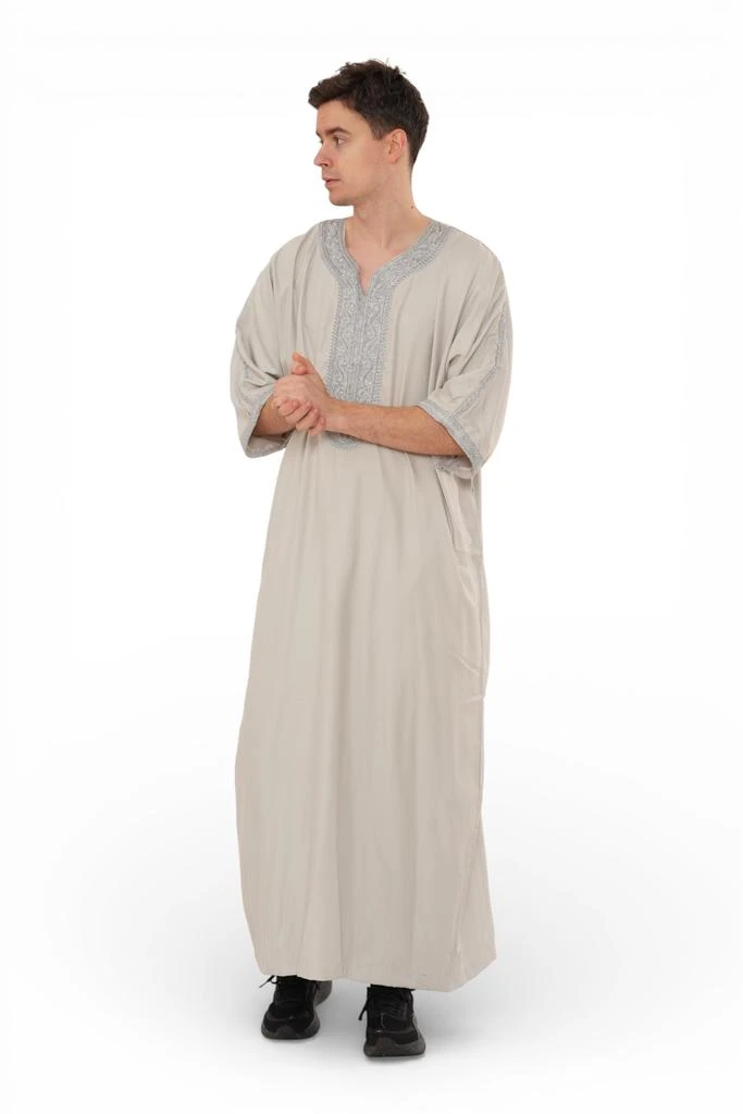 Arabic Thobes Men
s Grey Moroccan Thobe Robe Eid Djellaba Gandoura Jubba- HM65 2