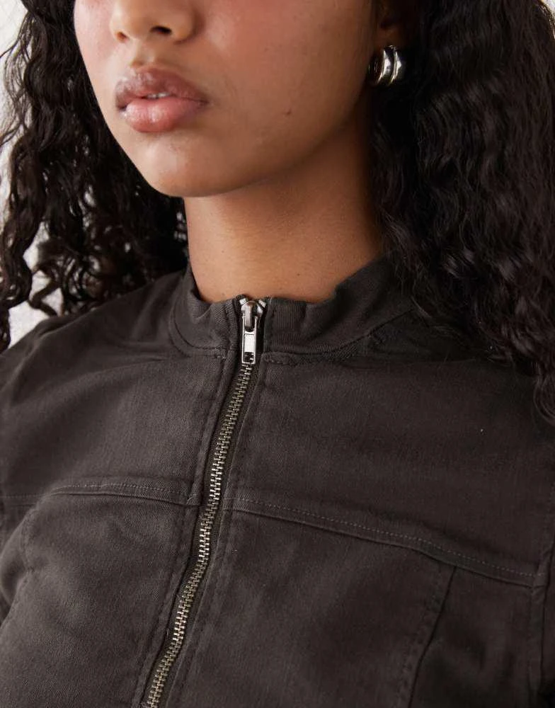 Weekday Weekday fitted zip through jacket in dark grey 4