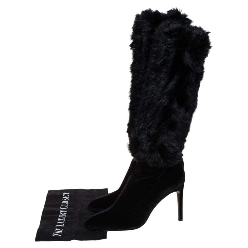 Giuseppe Zanotti Giuseppe Zanotti Black Stretch Fabric And Fur Bimba Knee High Boots Size 40 9
