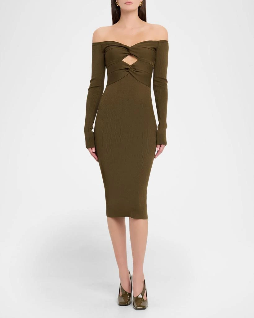 Stella McCartney Twisted Off-The-Shoulder Light Rib Midi Dress 2