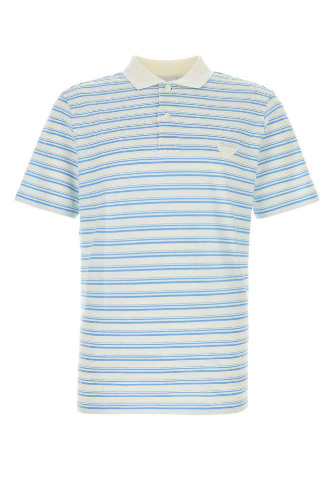 Prada Short-sleeved Striped Knitted Polo Shirt in Blue for