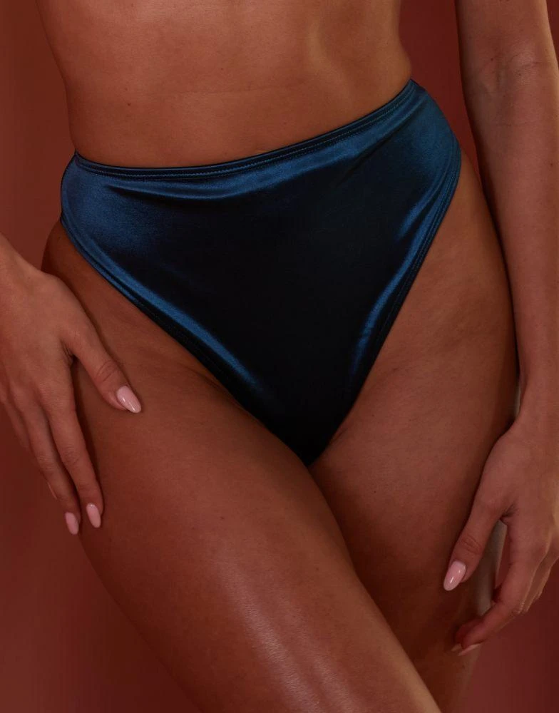 Wolf & Whistle Wolf & Whistle X Emily Hughes Fuller Bust high leg bikini bottom in dark ink blue 3