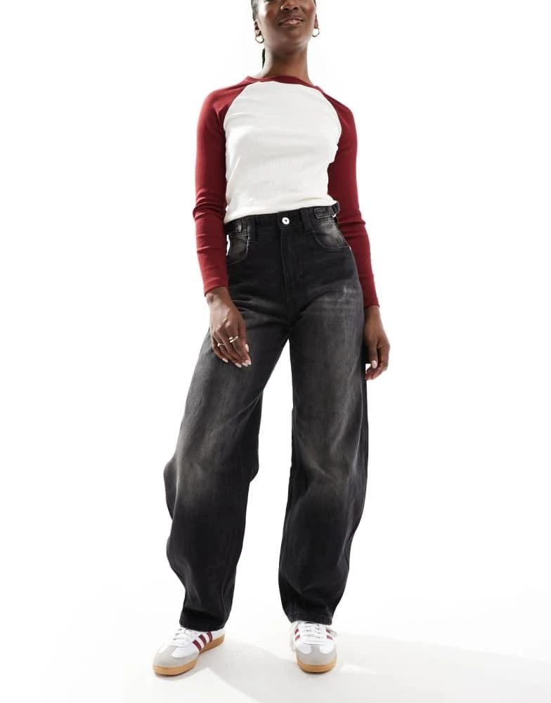 Bershka Bershka adjustable waist carpenter jeans in acid wash black 1