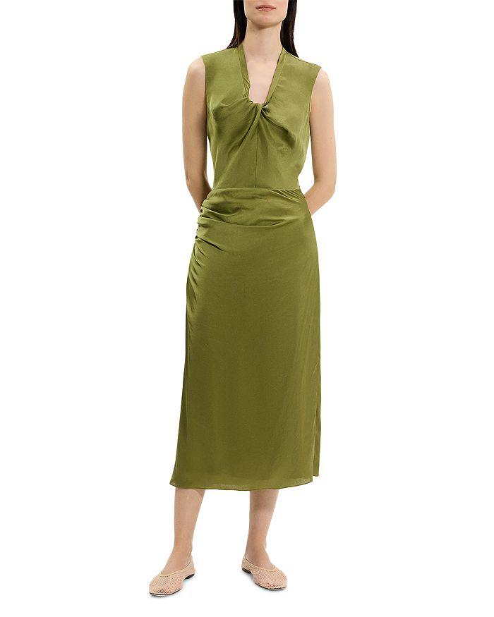 Theory Ruched Midi Skirt in Crushed Satin