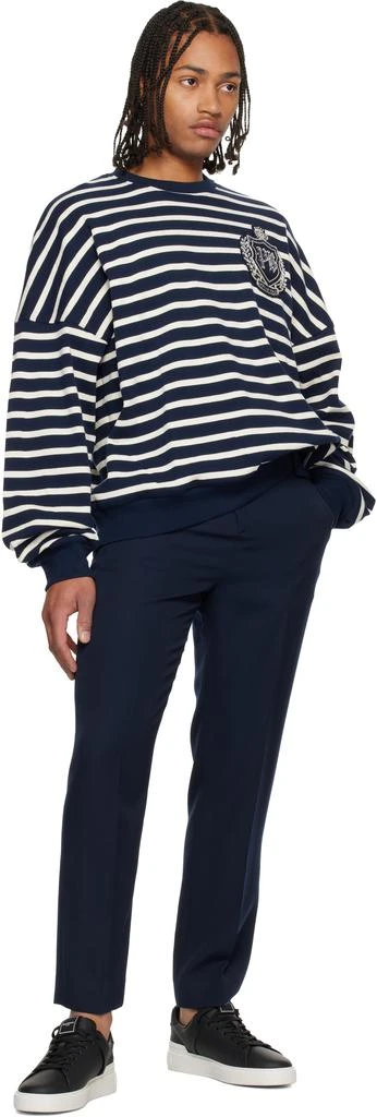 Balmain Navy 
White Cotton College Emblem Breton Stripes Sweatshirt 4