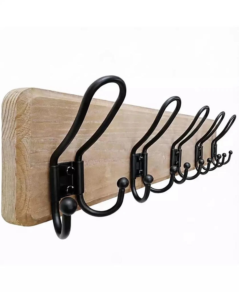 YIGII Heavy Duty Rustic Wall Coat Rack with 5 Metal Hooks
