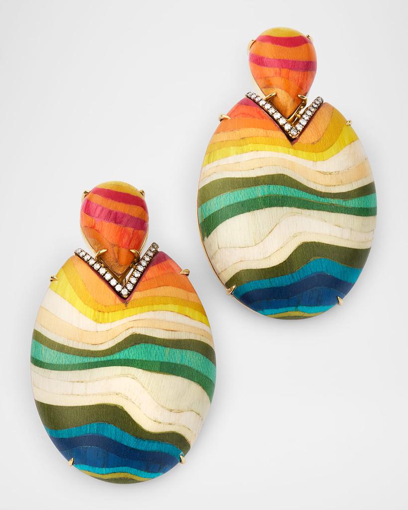 Silvia Furmanovich Rainbow Printed Marquetry Drop Earrings with Diamonds