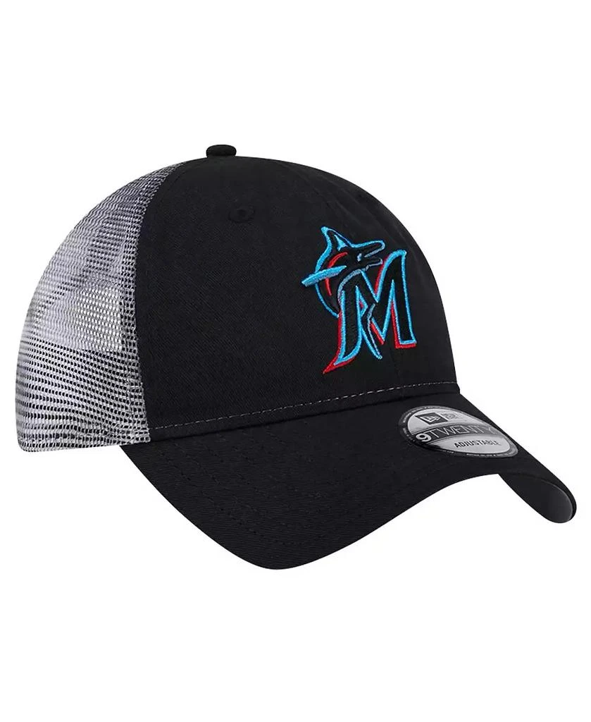 New Era Men's Black Miami Marlins Team Slick Trucker 9TWENTY Adjustable Hat 3