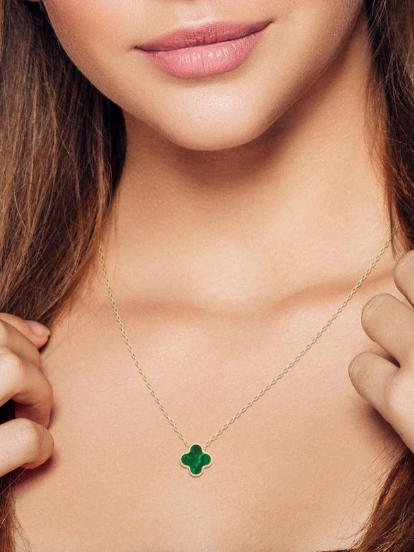 Saks Fifth Avenue 14K Yellow Gold & Malachite Clover Necklace 2