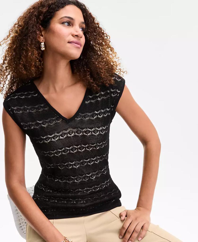 INC International Women's Pointelle Double V-Neck Top, Exclusively at Macy's