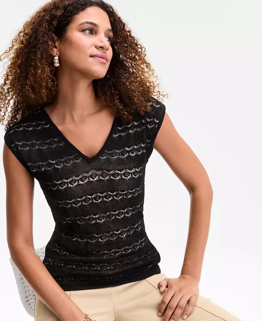 INC International Women's Pointelle Double V-Neck Top, Exclusively at Macy's 2