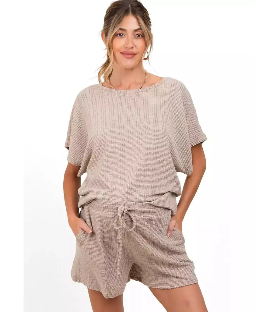 Pinkblush Maternity Taupe Textured Knit Dolman Sleeve Top Shorts Set
