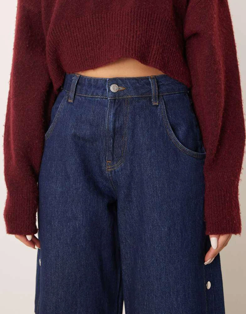 ASOS ASOS DESIGN cropped barrel leg jean with popper details in indigo 5