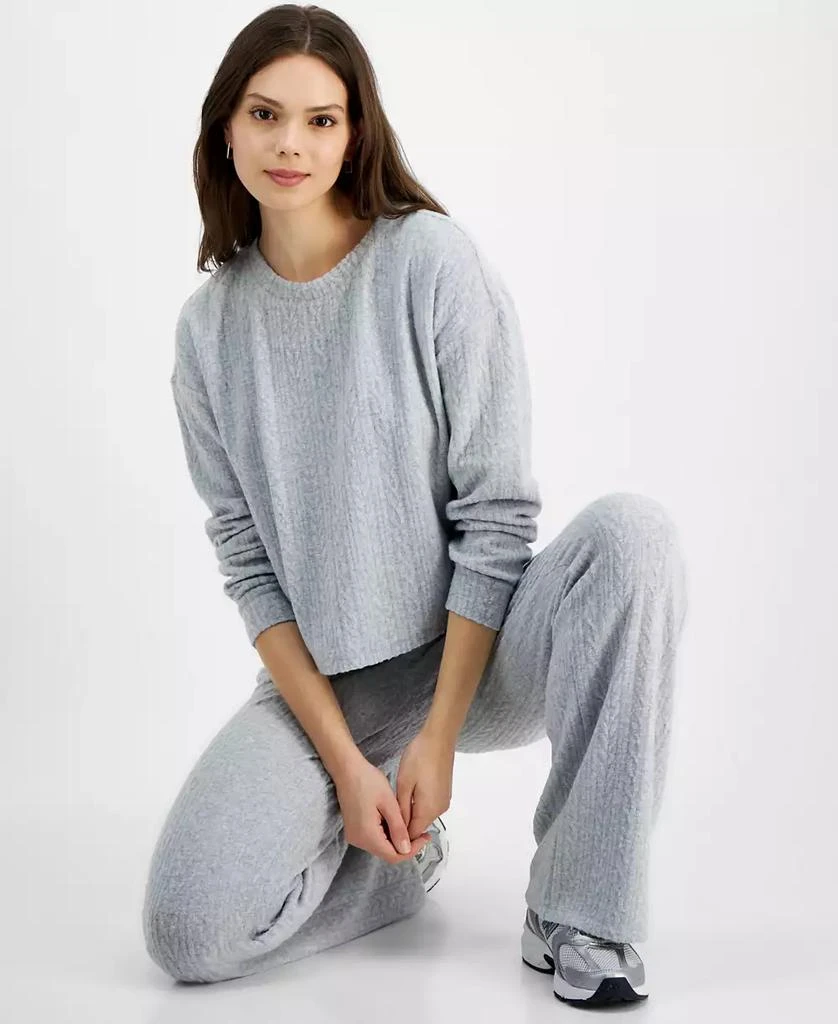 Hippie Rose Juniors' Dream Fleece Cable-Knit Crewneck Top 3