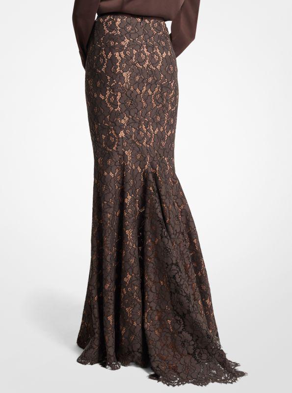 Michael Kors Cotton Blend Floral Lace Fishtail Skirt