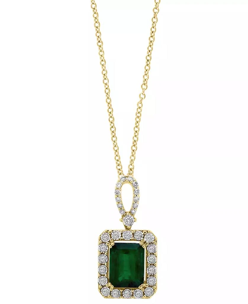 Effy EFFY® Emerald (2-1/5 ct. t.w.) & Diamond (1/4 ct. t.w.) Emerald-Cut Square Halo 18" Pendant Necklace in 14k Two-Tone Gold 3