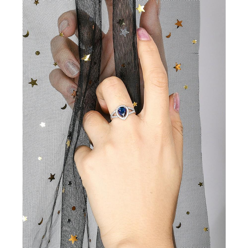 A&M Silver-Tone Sapphire Pear Shaped Ring