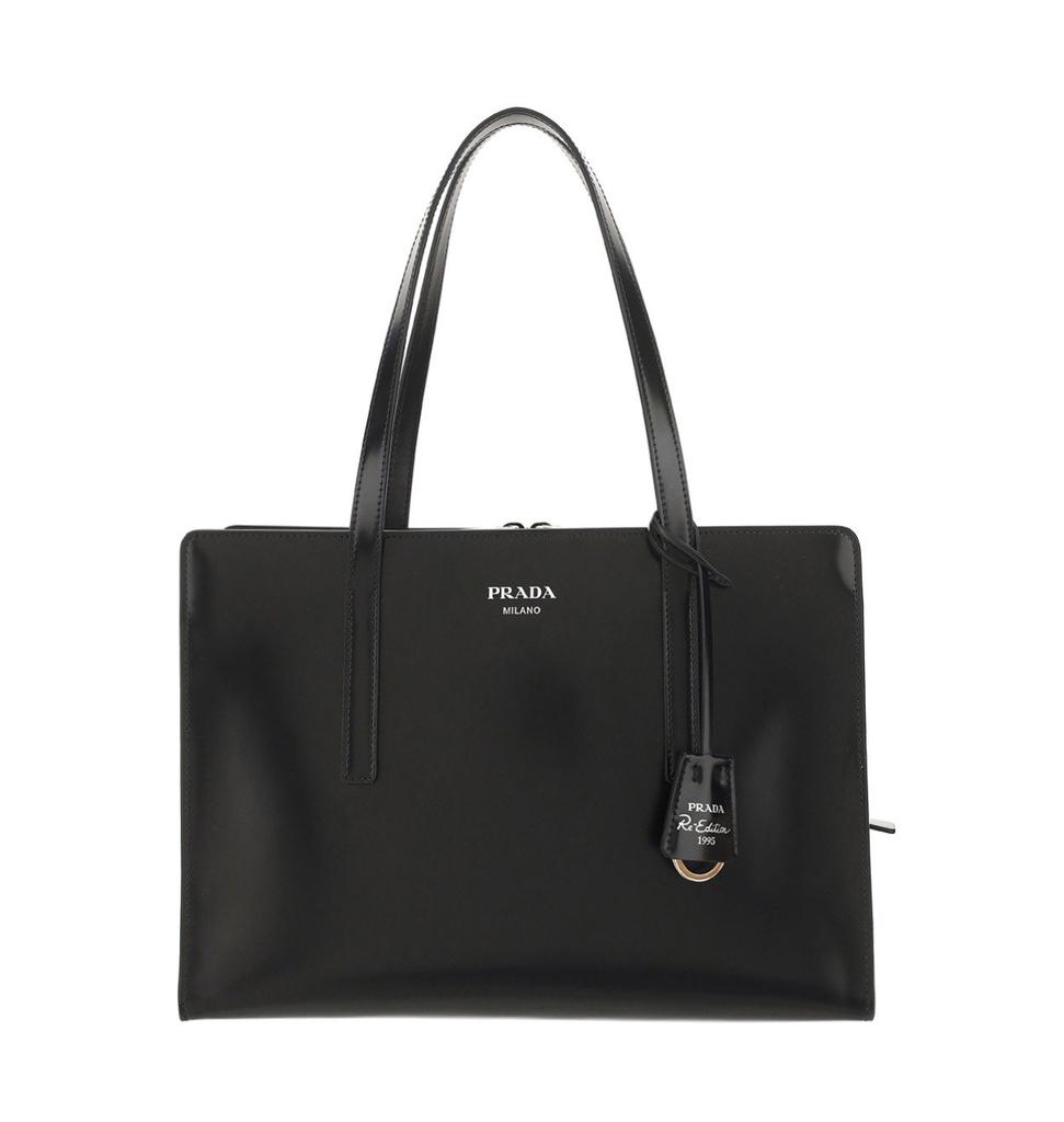 Shop Prada Logo Printed Zipped Tote Bag on Sale at