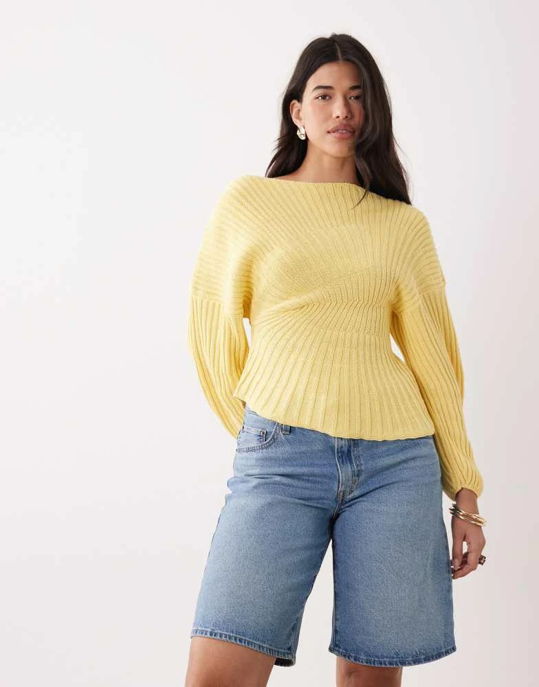ASOS ASOS DESIGN knitted cinched pleated jumper in buttermilk yellow