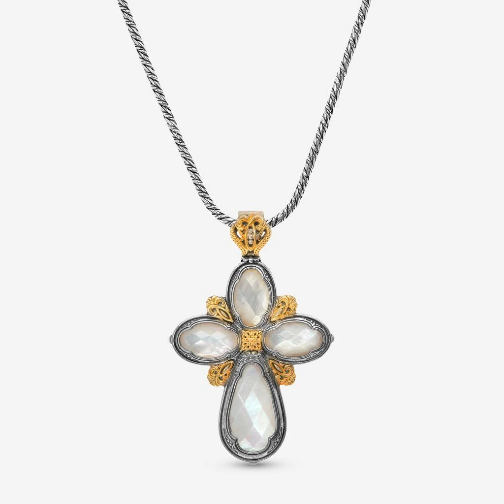 Konstantino Konstantino Sterling Silver and 18K Yellow Gold, Mother Of Pearl Cross Pendant Necklace C-STMK6941-117-CUT 1