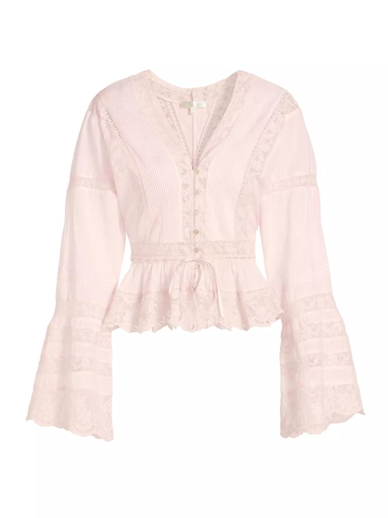 LoveShackFancy Mindy Lace-Trimmed Bell-Sleeve Blouse